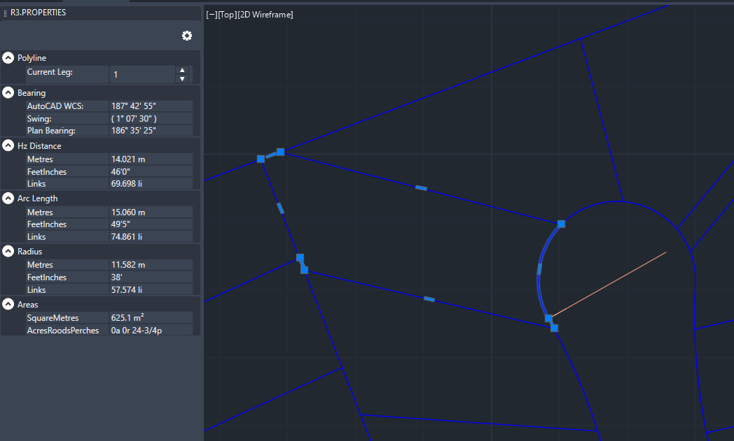 R3Properties showing arc details