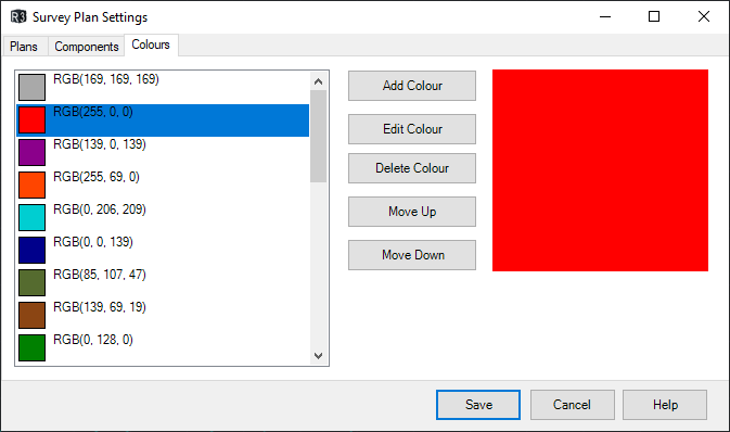 Survey Plan Settings — Colours tab